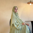 Solid Color Embroidered Lace Abaya with Hijab