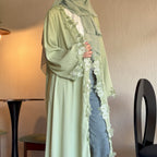 Solid Color Embroidered Lace Abaya with Hijab