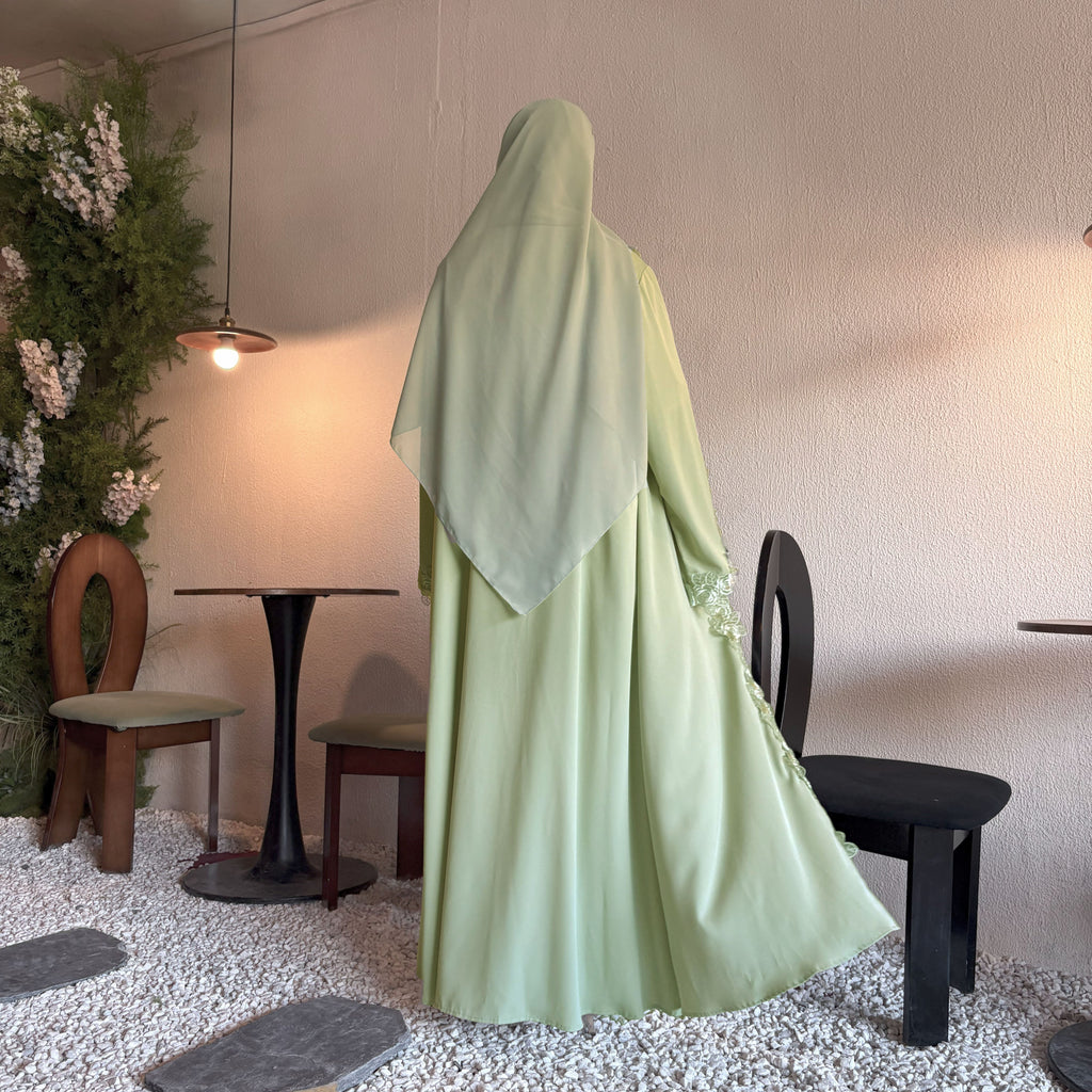 Solid Color Embroidered Lace Abaya with Hijab