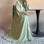 Solid Color Embroidered Lace Abaya with Hijab