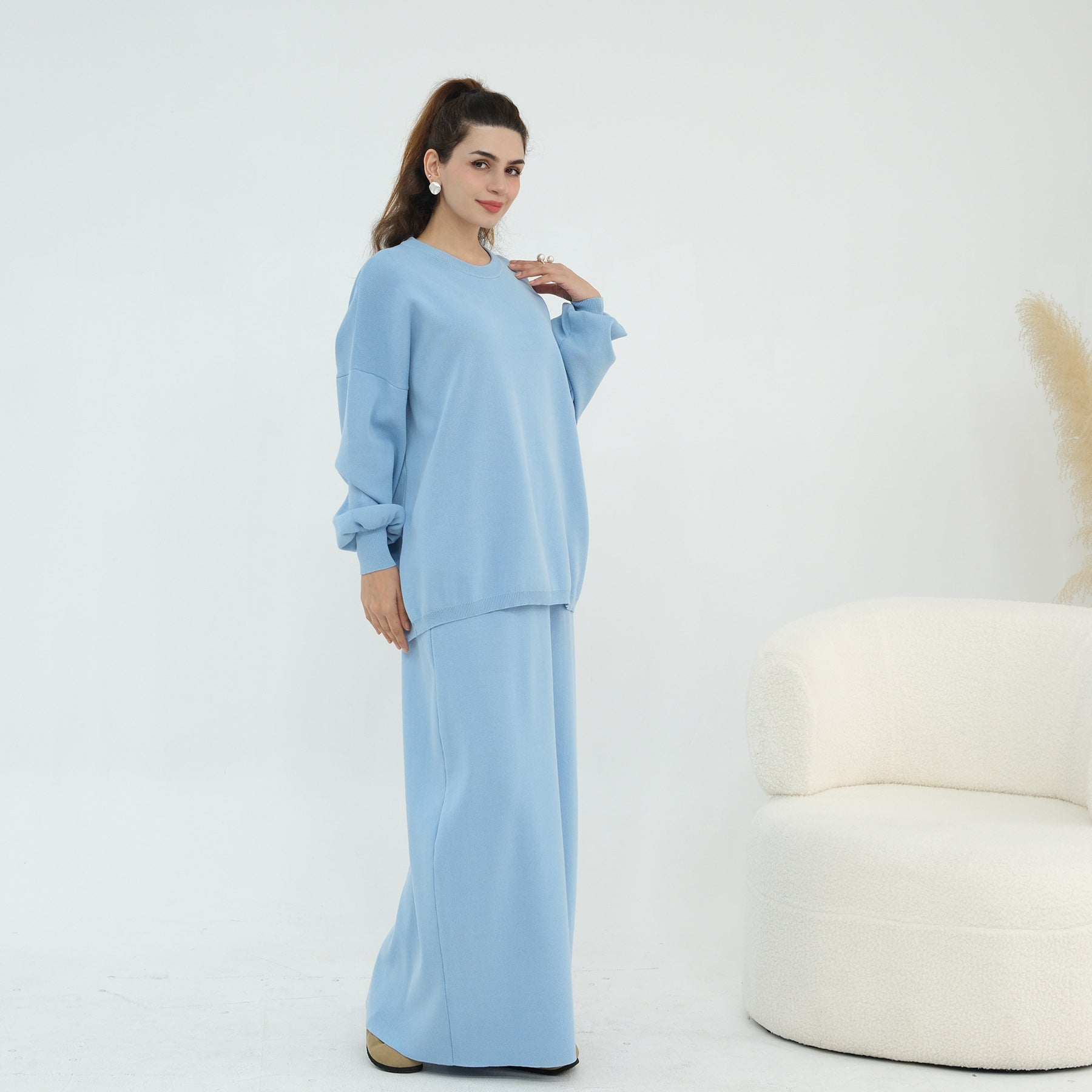 Thickened Knitted Solid Color Dress Set