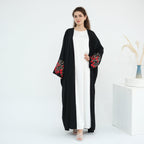 Flower Embroidery Cardigan Abaya with Hijab