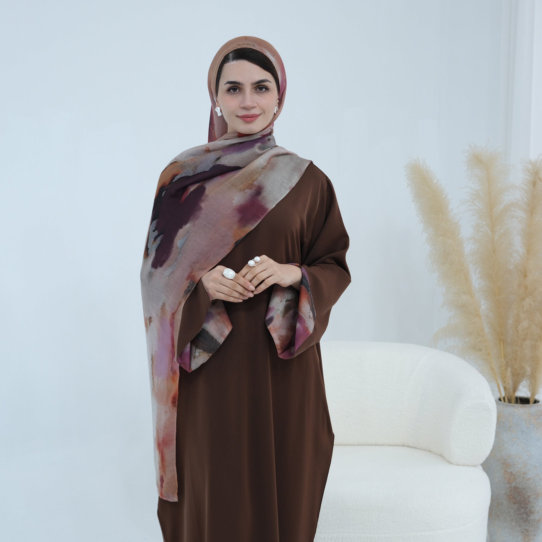 Printed Cuffs Abaya Dress with Hijab