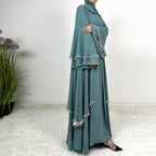 Chiffon Rhinestone Trumpet Sleeve Abaya Set