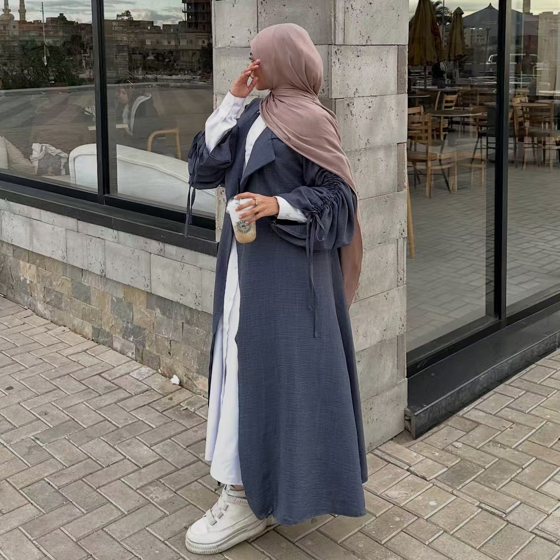 Fashionable Blazer Collar Cardigan Abaya