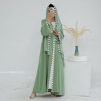 Green Embroidered Flower 2PCS Abaya