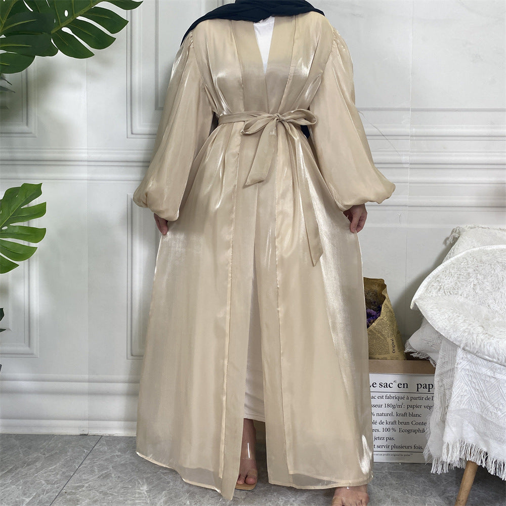 Shining Silk Lantern Sleeves Open Abaya