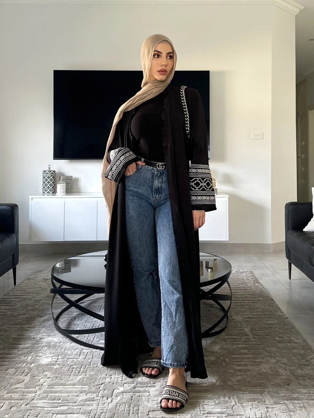 Embroidered Tassel Side Abaya