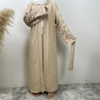 Peach Blossom Cotton Hemp Embroidery Abaya