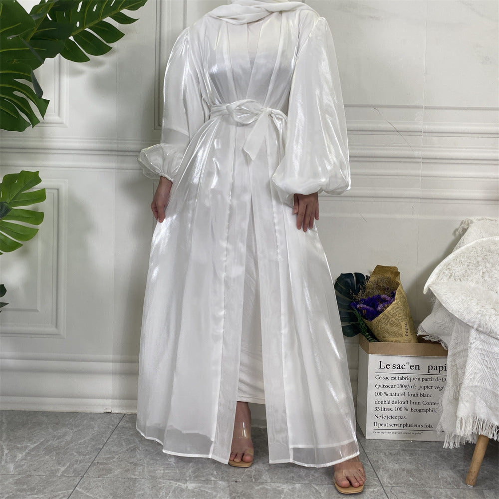 Shining Silk Lantern Sleeves Open Abaya
