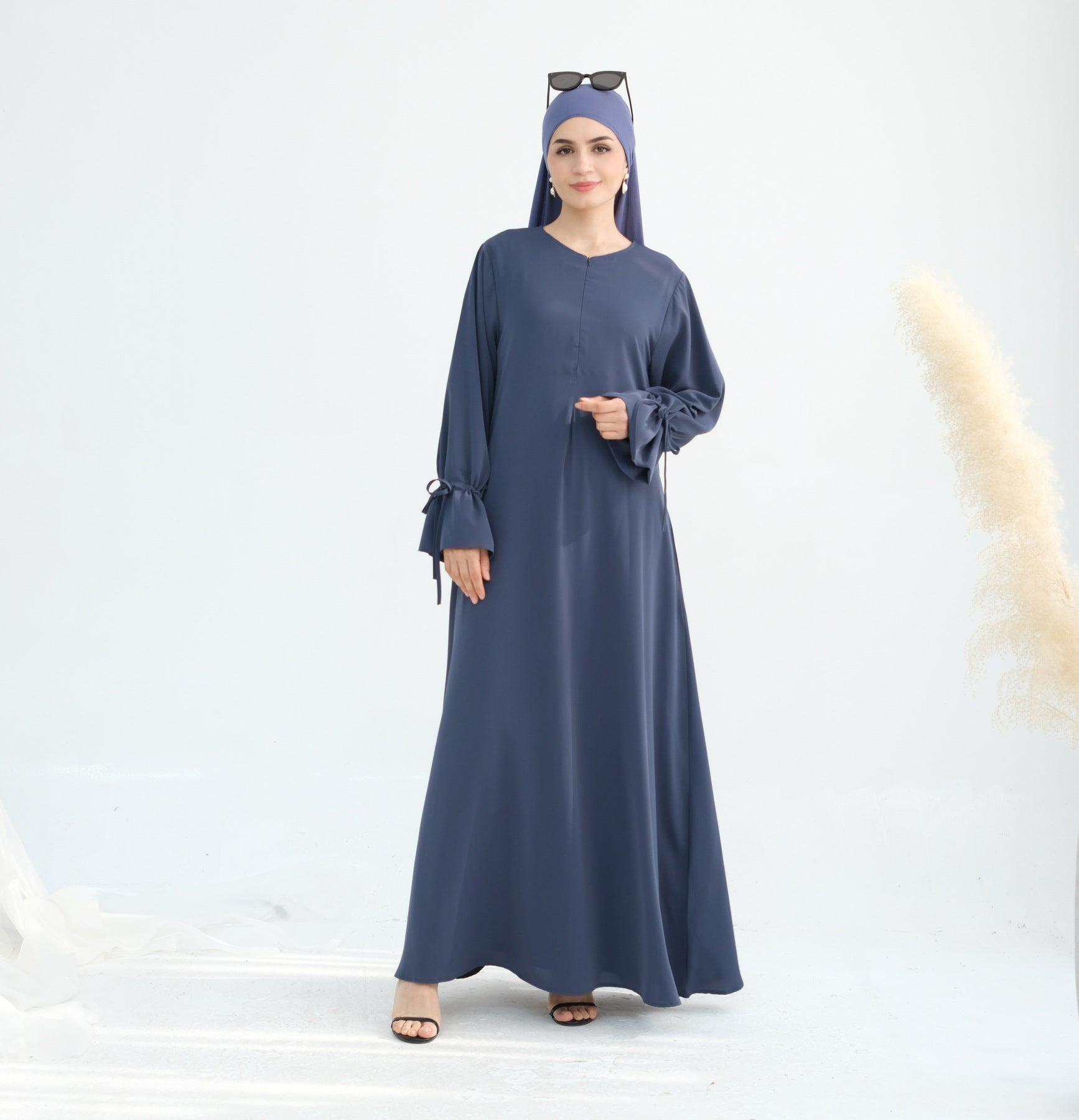 Solid Color Satin Abaya Maxi Dress