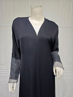 Black Open Kimono Elastic Drilling Net Abaya