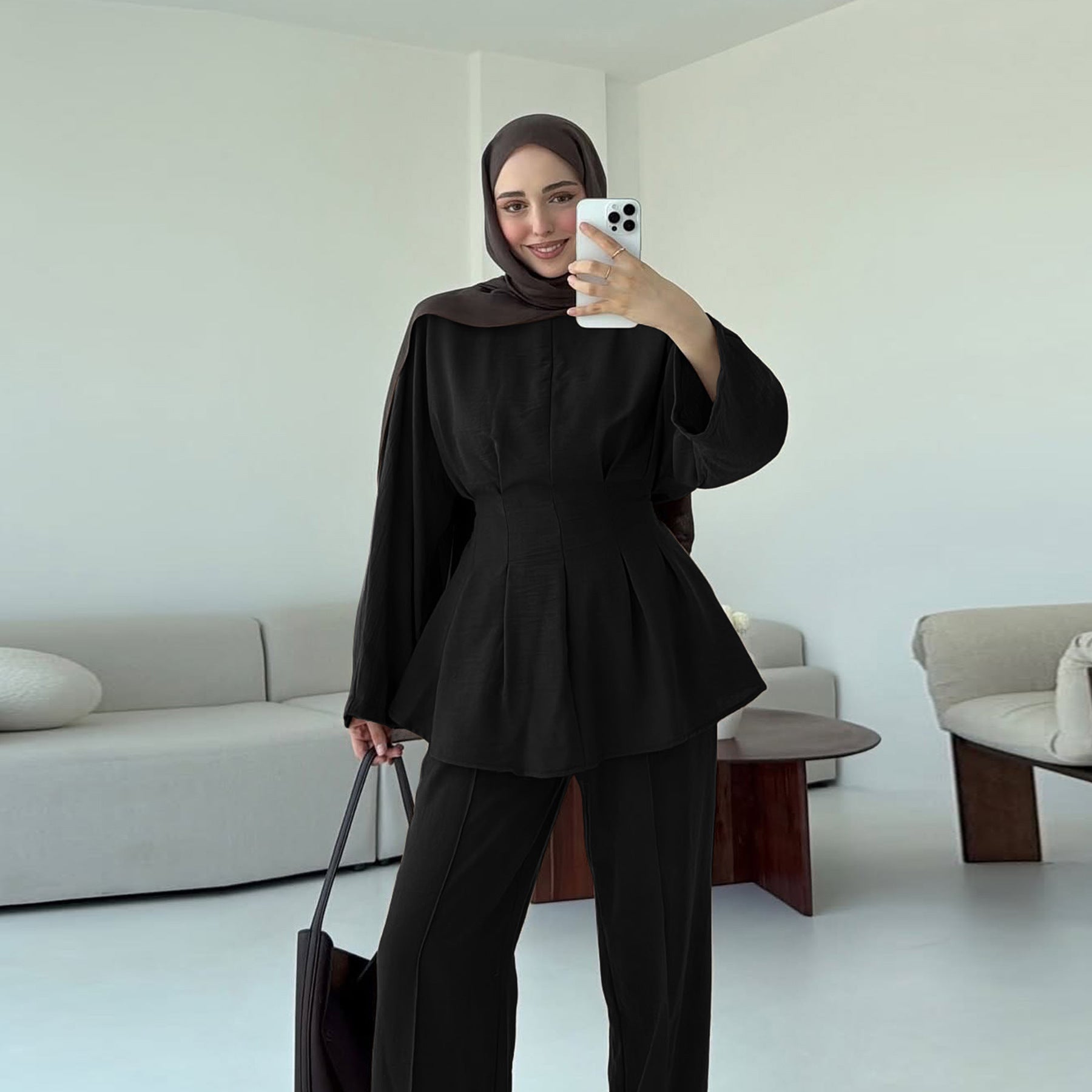 Fashionable Solid Color Two-Piece Abaya