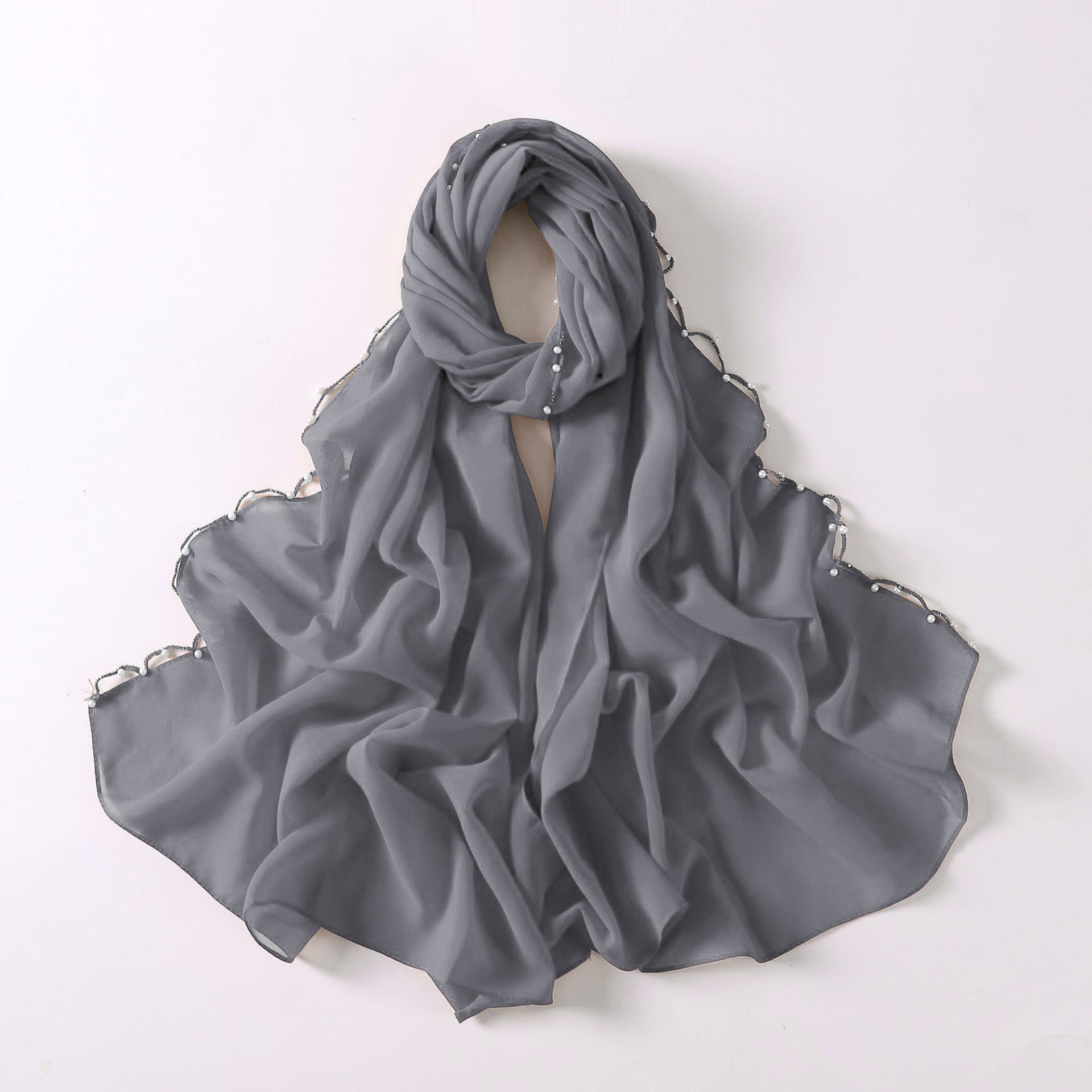 Wavy Edge Chiffon Hijab with Pearls