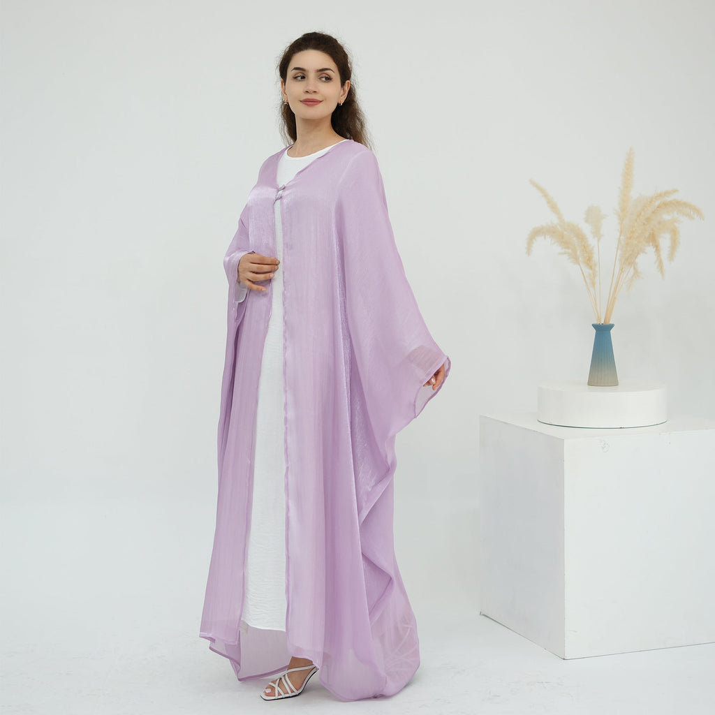Solid Color Island Wrinkle Dress Abaya with Hijab