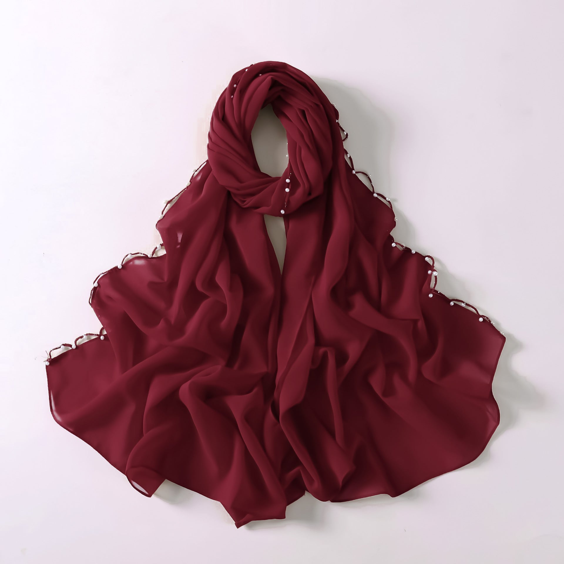 Wavy Edge Chiffon Hijab with Pearls