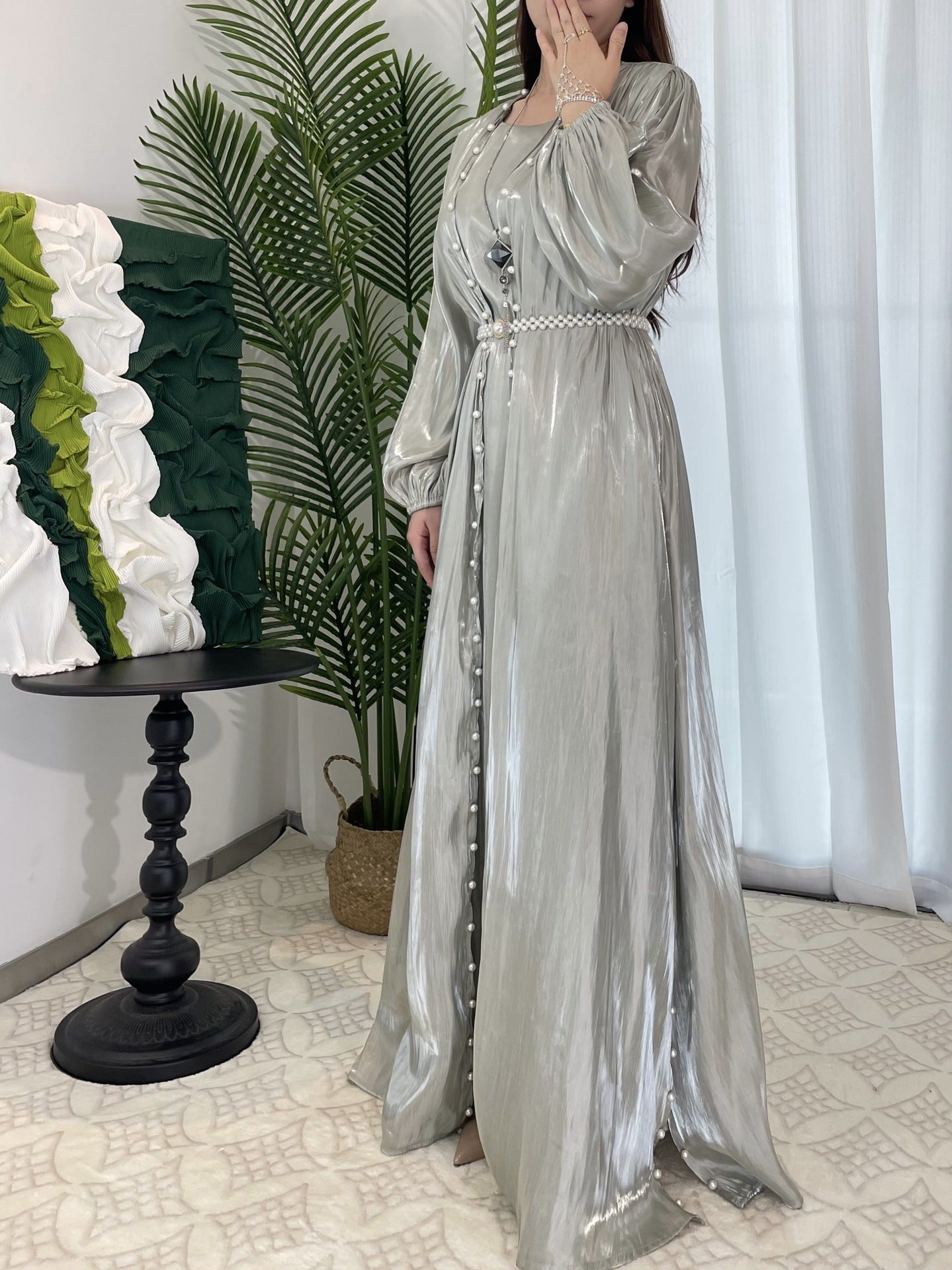 Flowing Gauze Dress Abaya 5 Piece Set