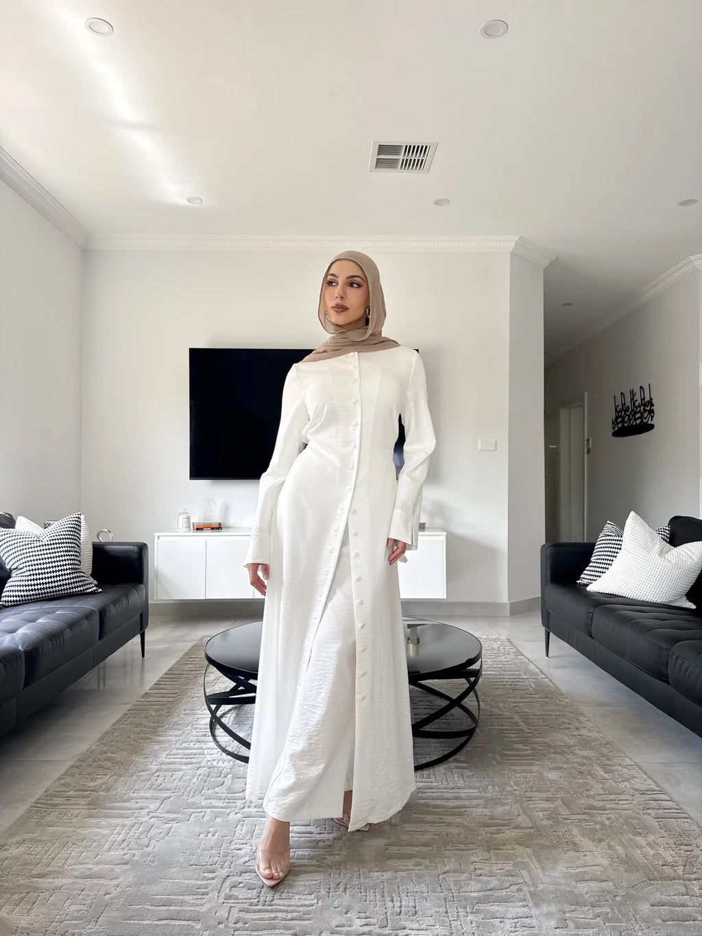 Solid Color Two-Piece Button Abaya