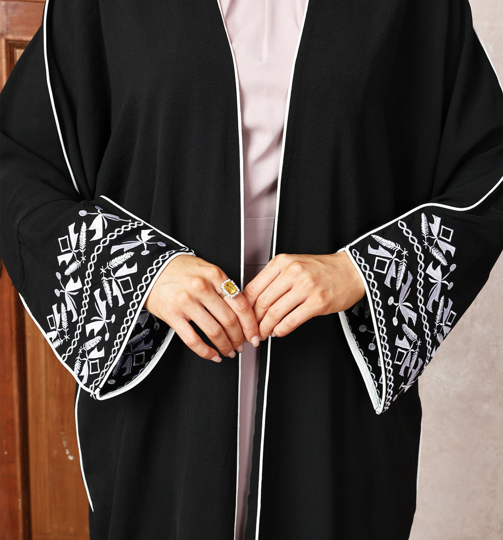 Embroidered Bat Sleeve Cardigan Abaya