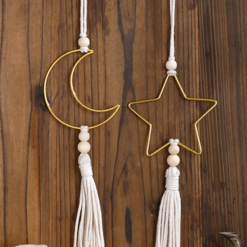 Moon and Star Hanging Decor with Tassel