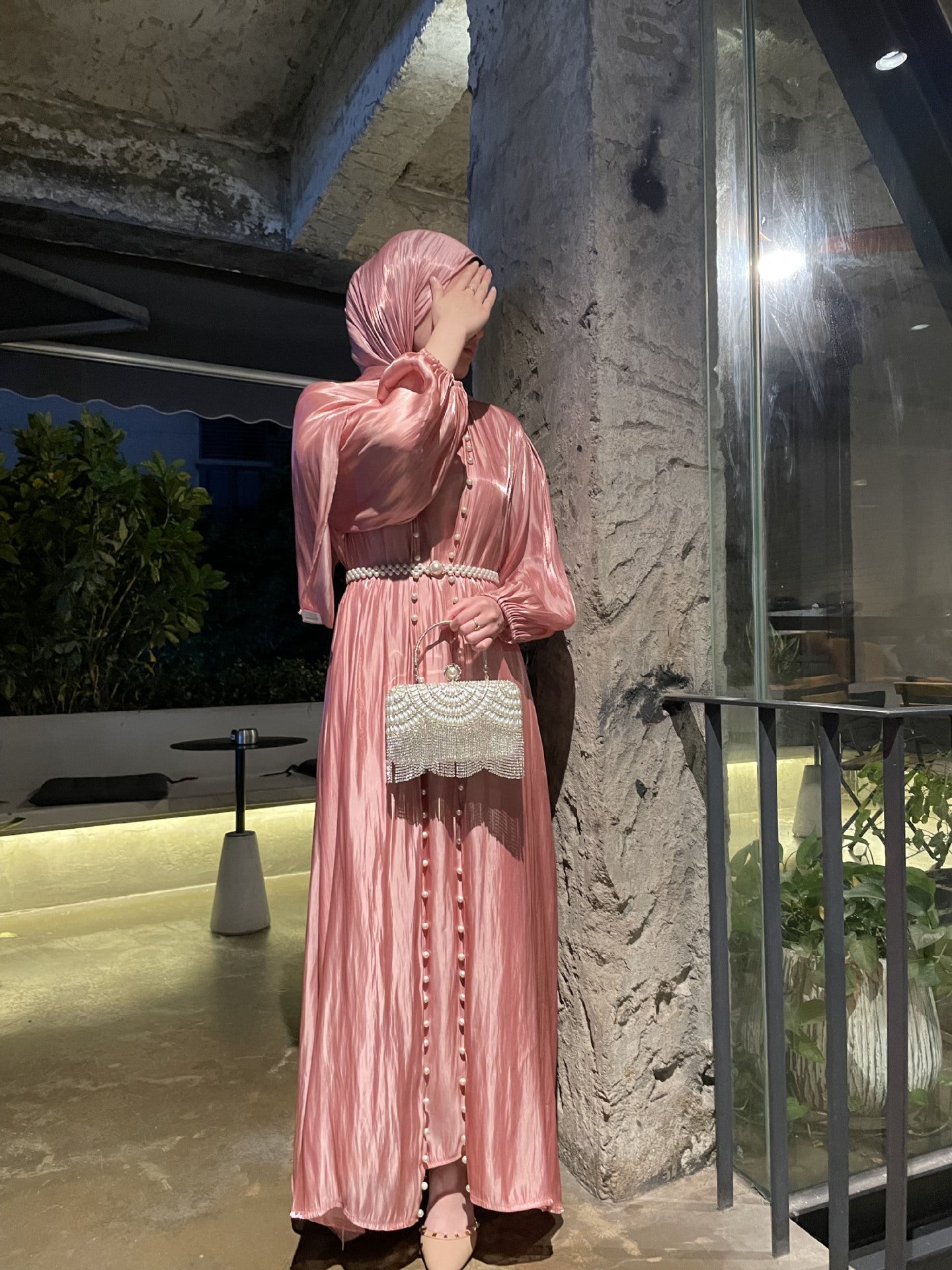 Flowing Gauze Dress Abaya 5 Piece Set