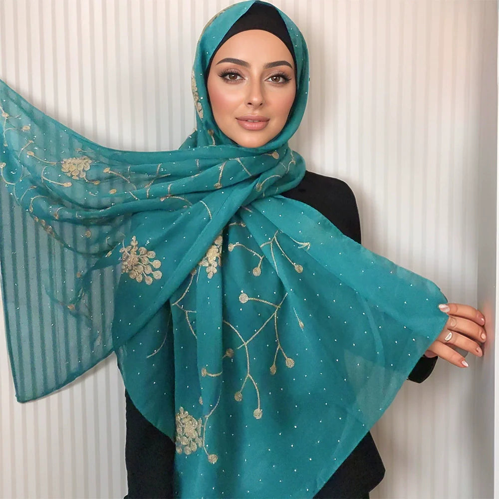 Hot Drilling Embroidered Hijab