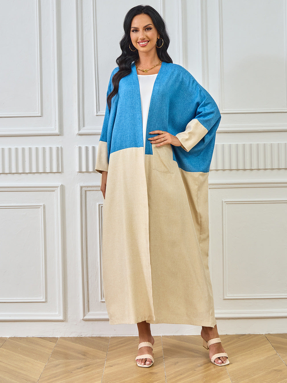 Blue and Beige Color-block Abayas