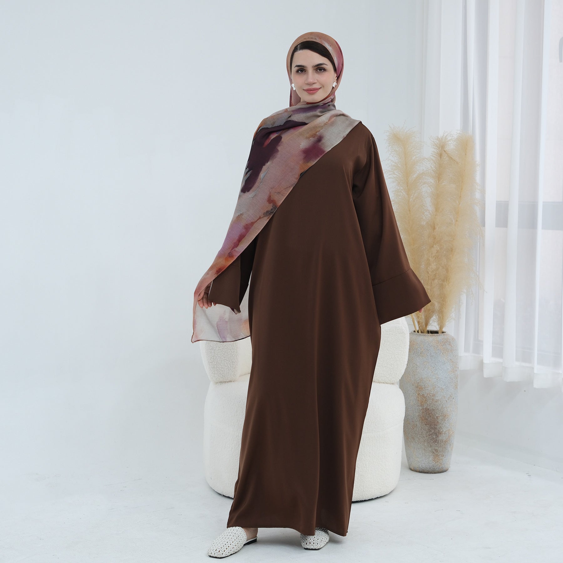 Printed Cuffs Abaya Dress with Hijab