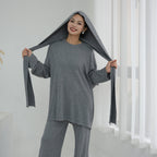 2 Pcs Solid Color Knitted Set with Hooded