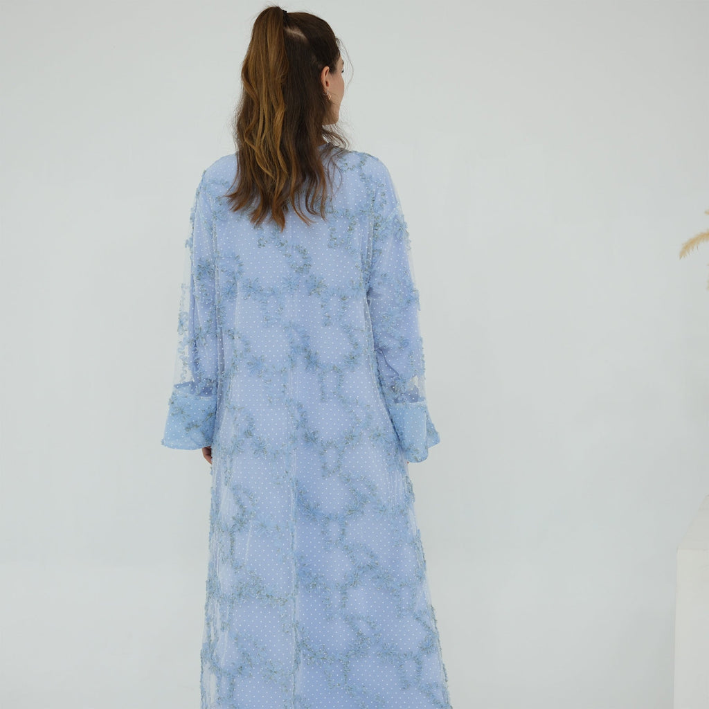 3D Floral Mesh Cardigan Abaya