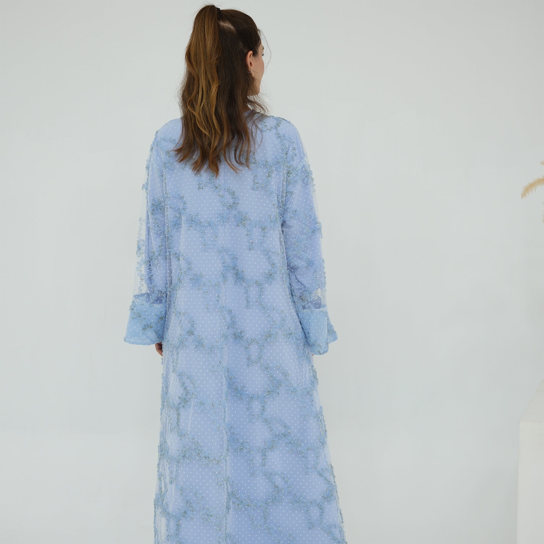 3D Floral Mesh Cardigan Abaya