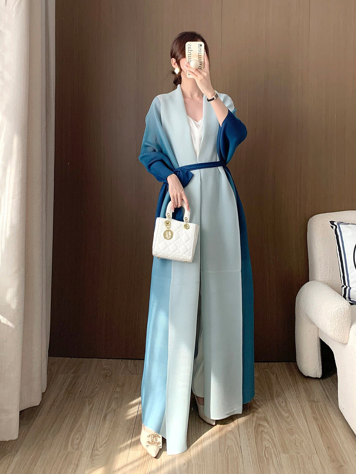 Pleated Gradient Cardigan Abaya