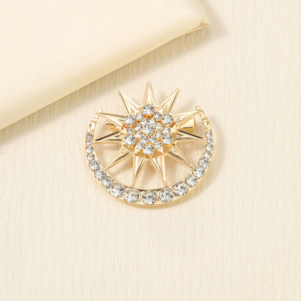 Star and Moon Rhinestone Brooch