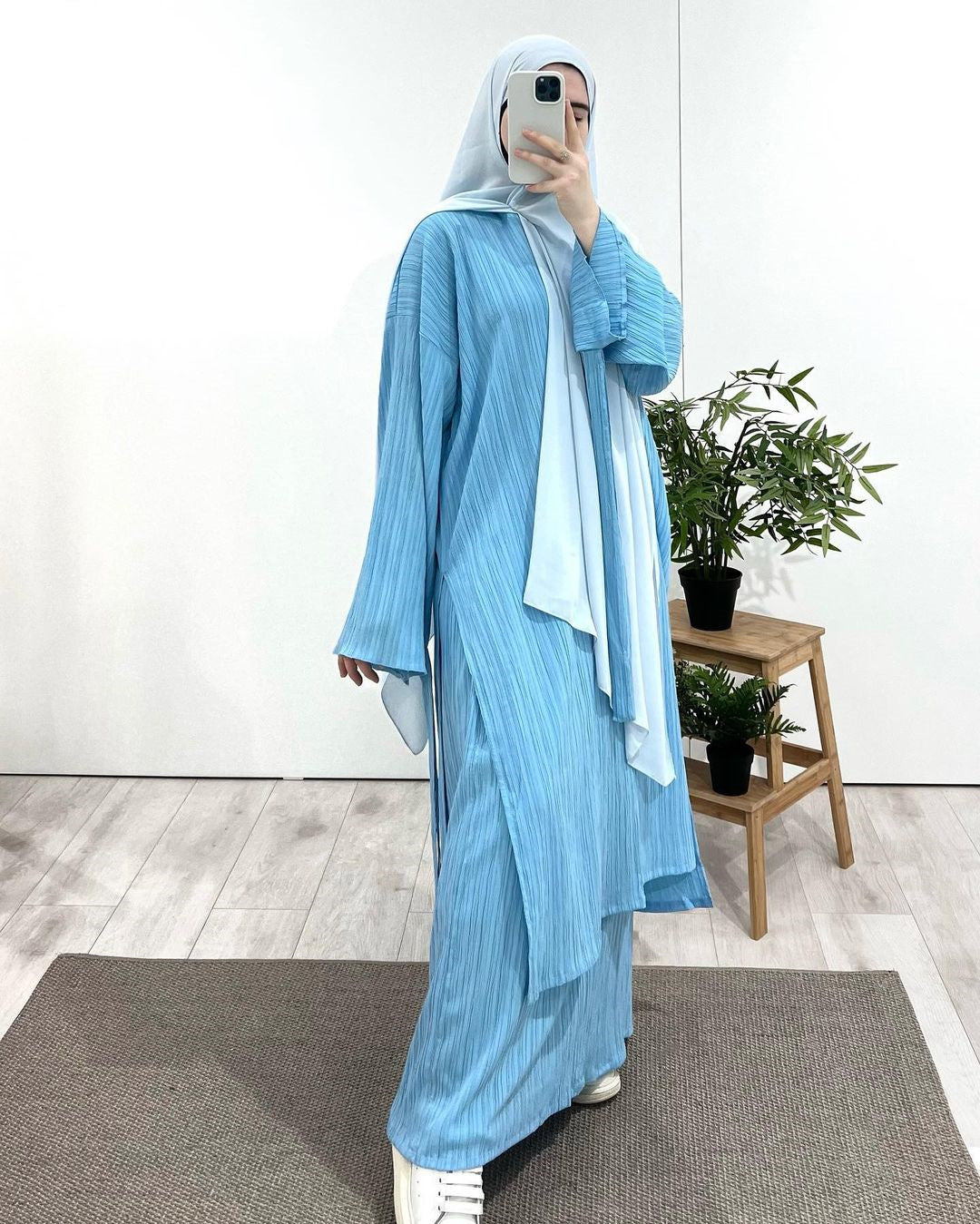 Long Sleeved Pleated Abaya Set