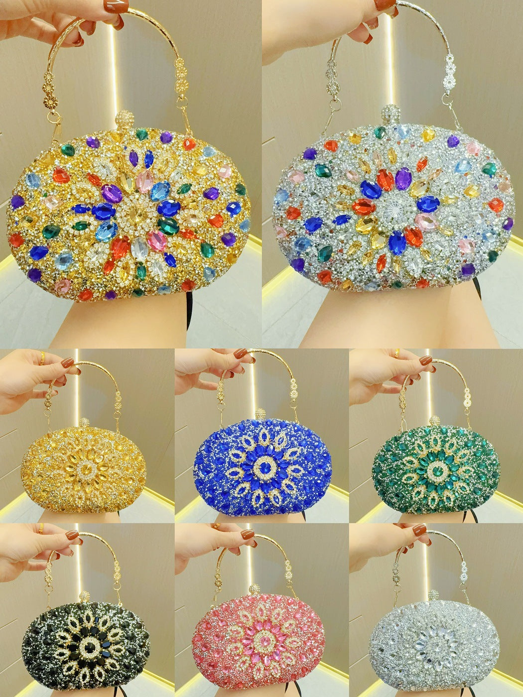 Rhinestone Round Clasp Handbag