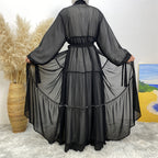 Tulle Nail Bead Chiffon Open Abaya