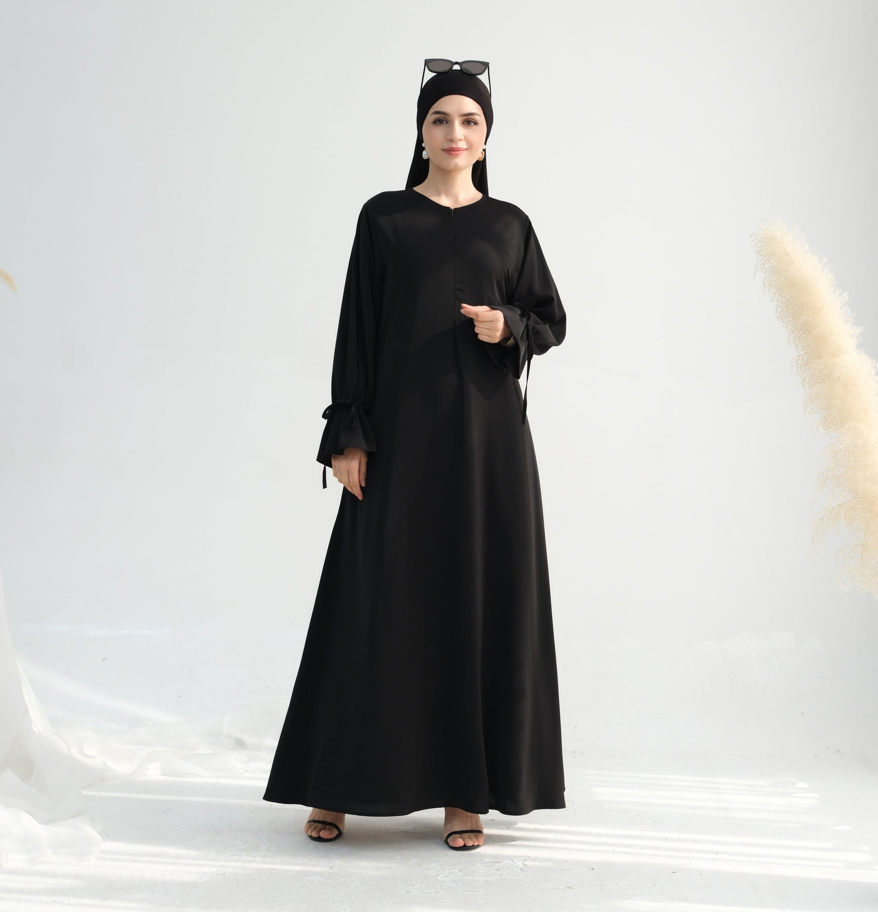 Solid Color Satin Abaya Maxi Dress