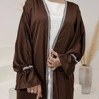 Satin Open Abaya With Belt