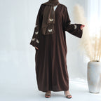 Embroidered Butterfly Print Kaftan with Hijab
