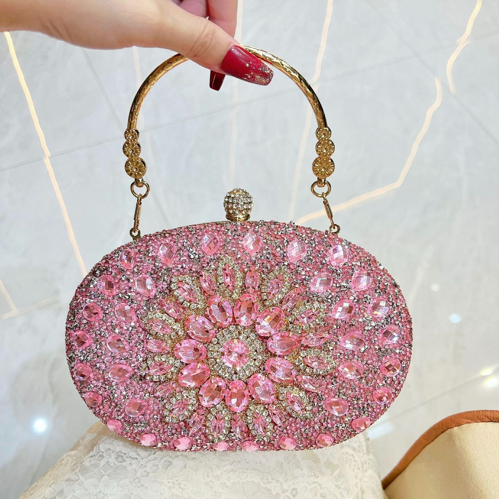 Rhinestone Round Clasp Handbag