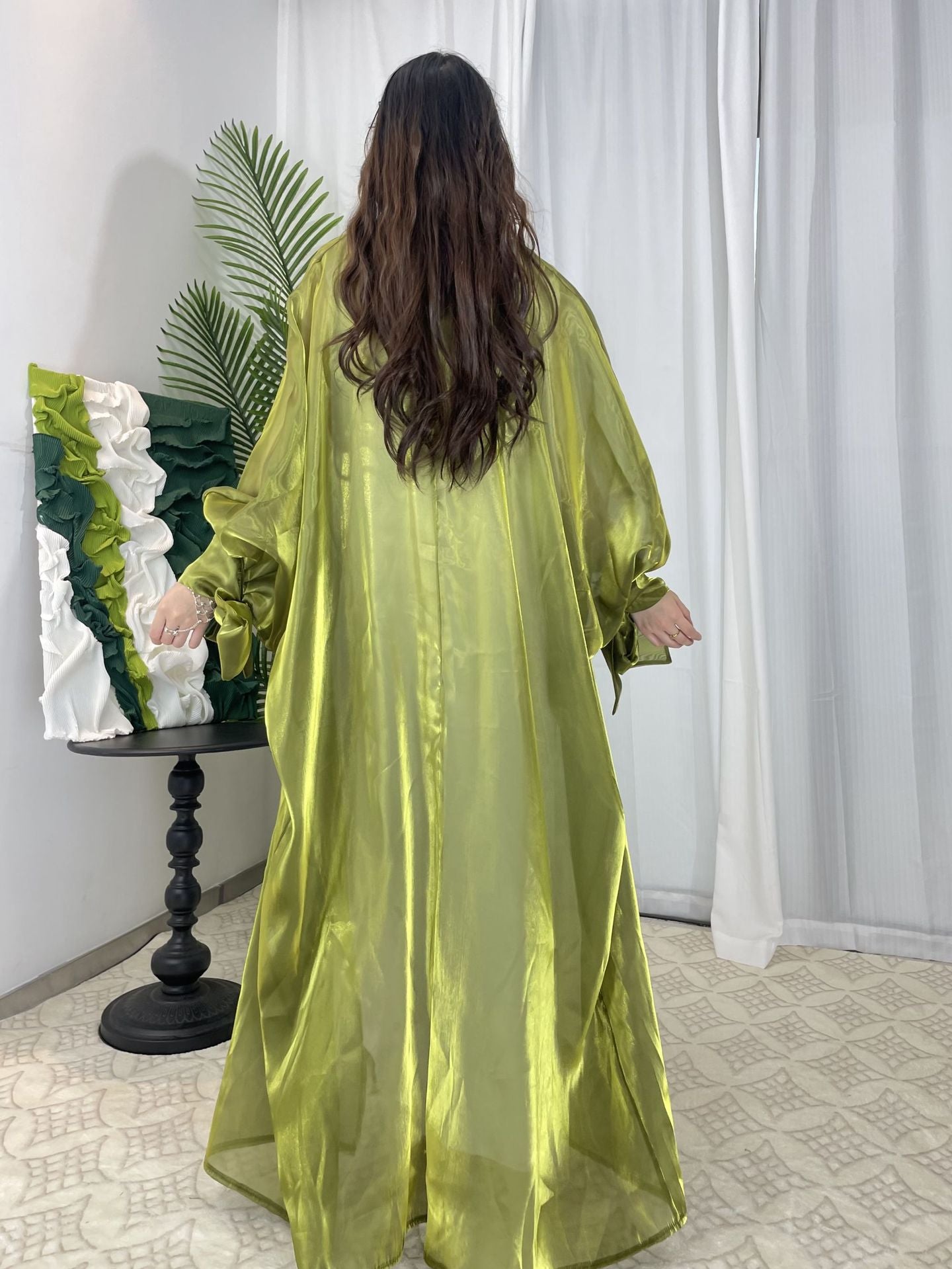 Women's Bubble Sleeve Open Elegant Abaya