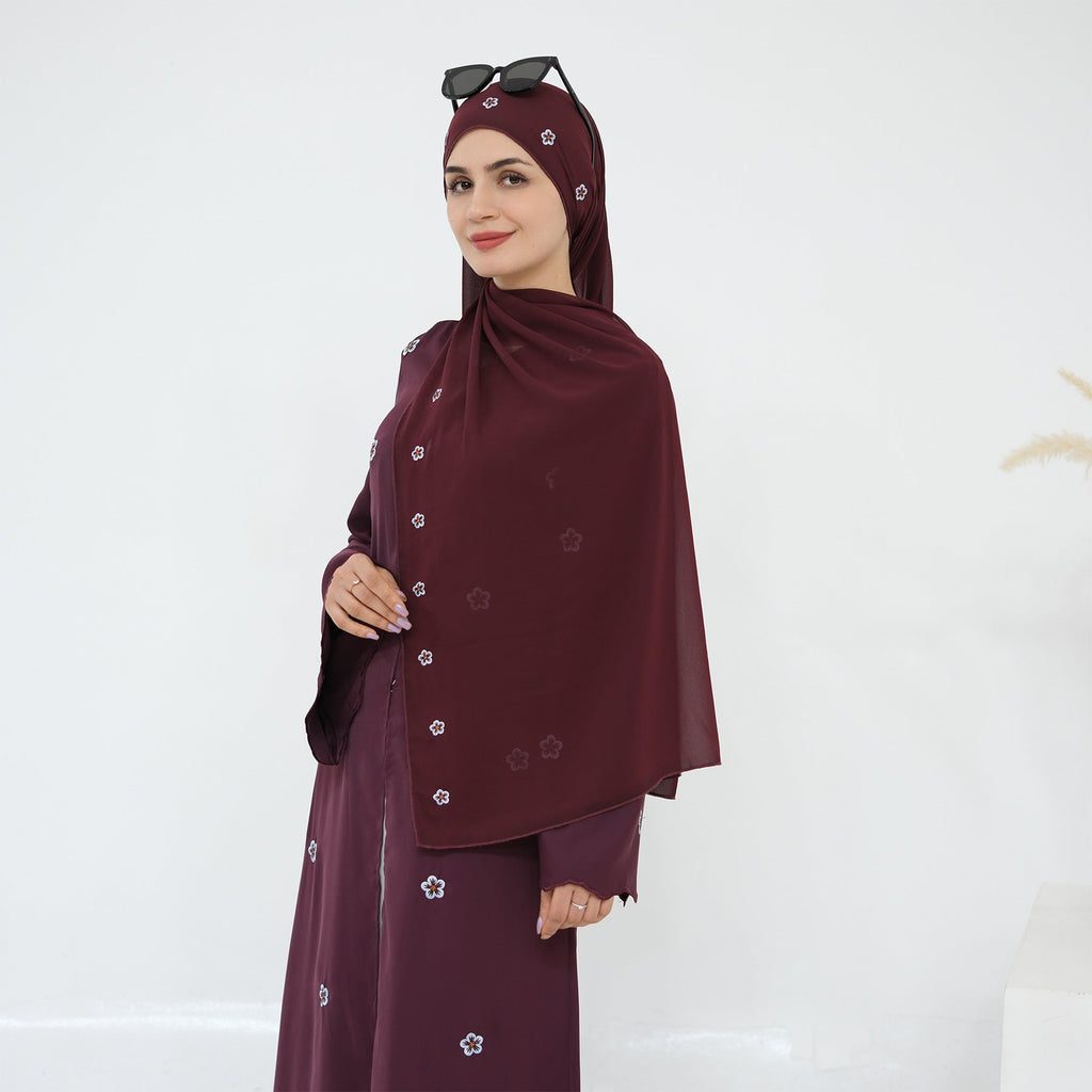 Luxury All-over Embroidered Open Abaya with Hijab