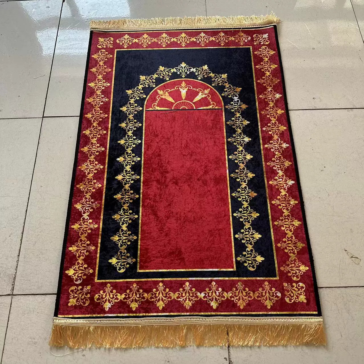 Ramadan Floral Prayer Rug - Red