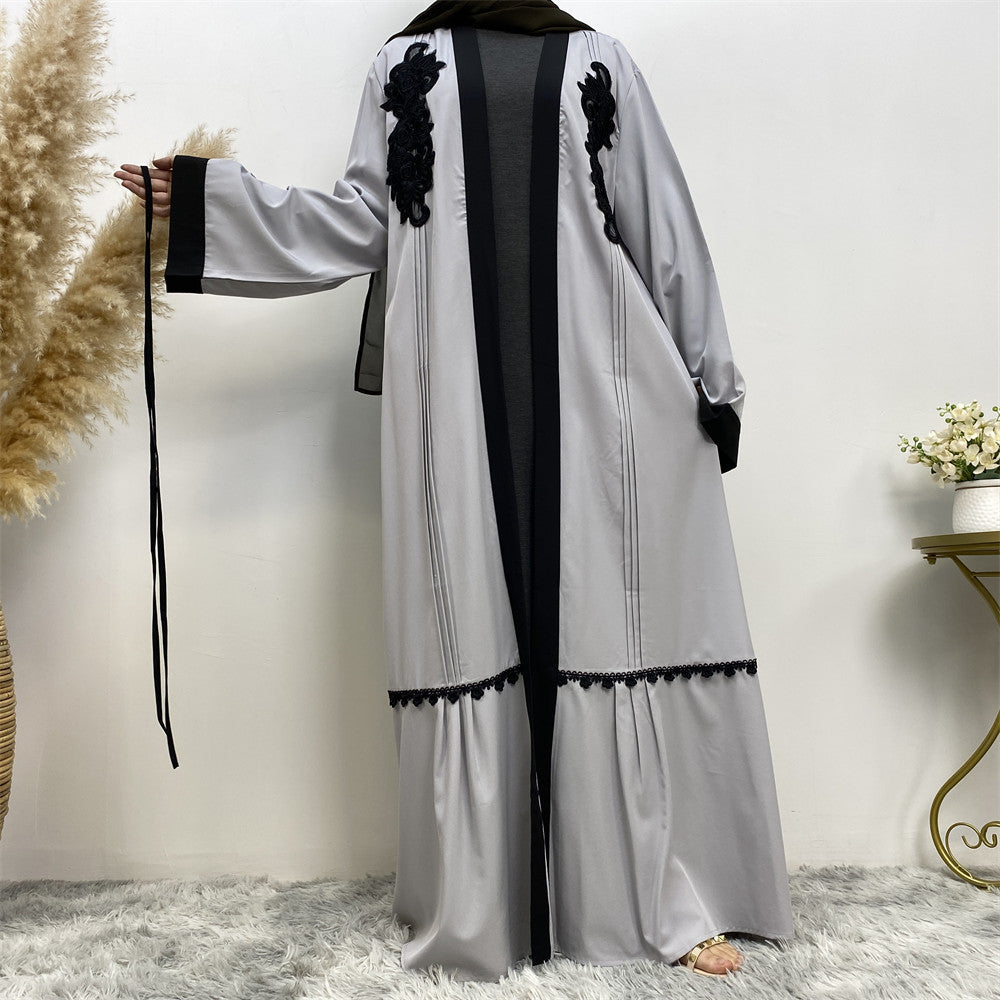 Open Embroidered Abaya with Belt