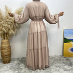 Tulle Nail Bead Chiffon Open Abaya