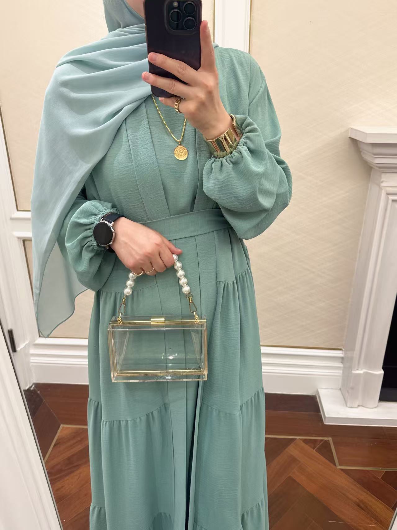 Solid Color Ruffled Two-Piece Set Abaya