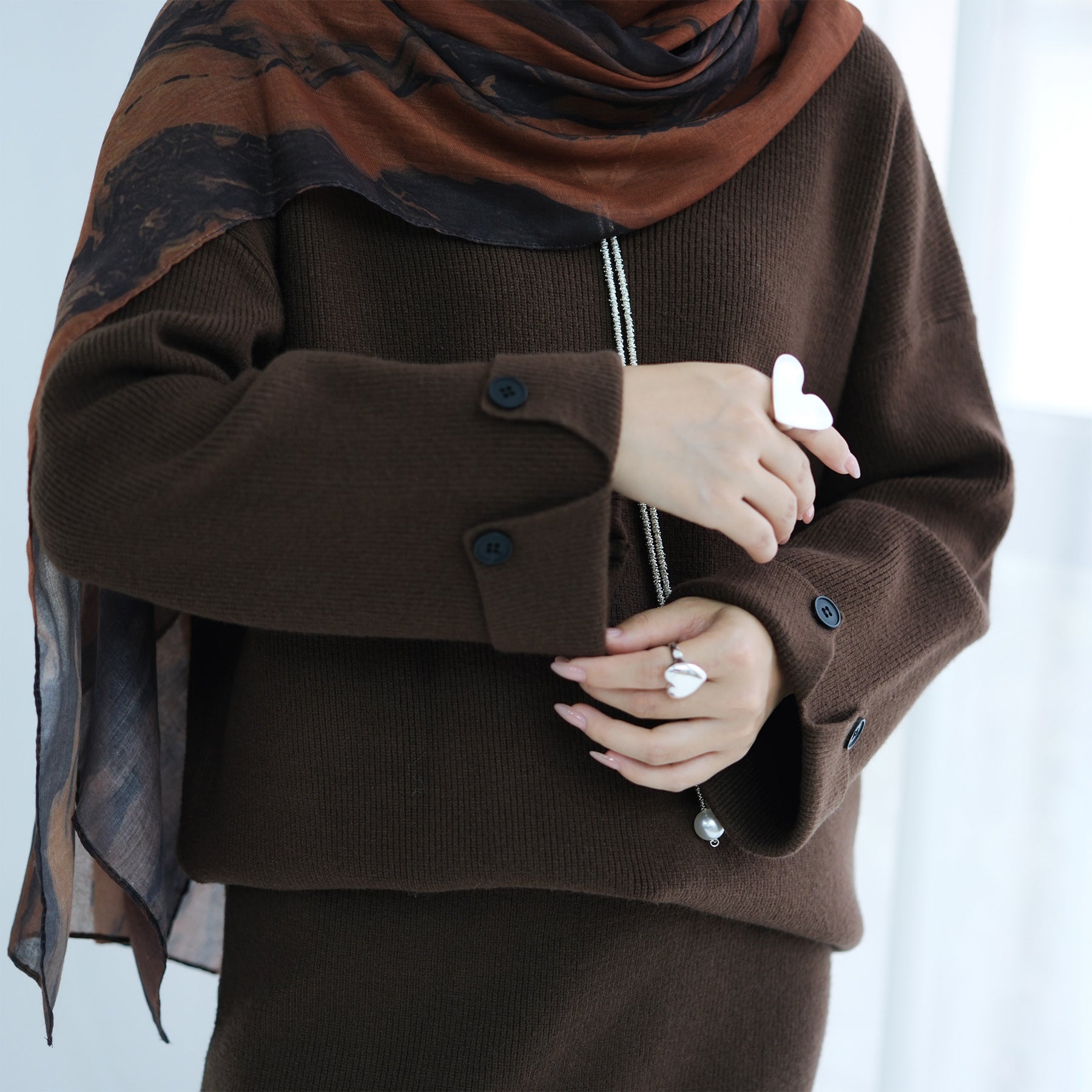 Autumn and Winter Thickened Knitted Abaya Set