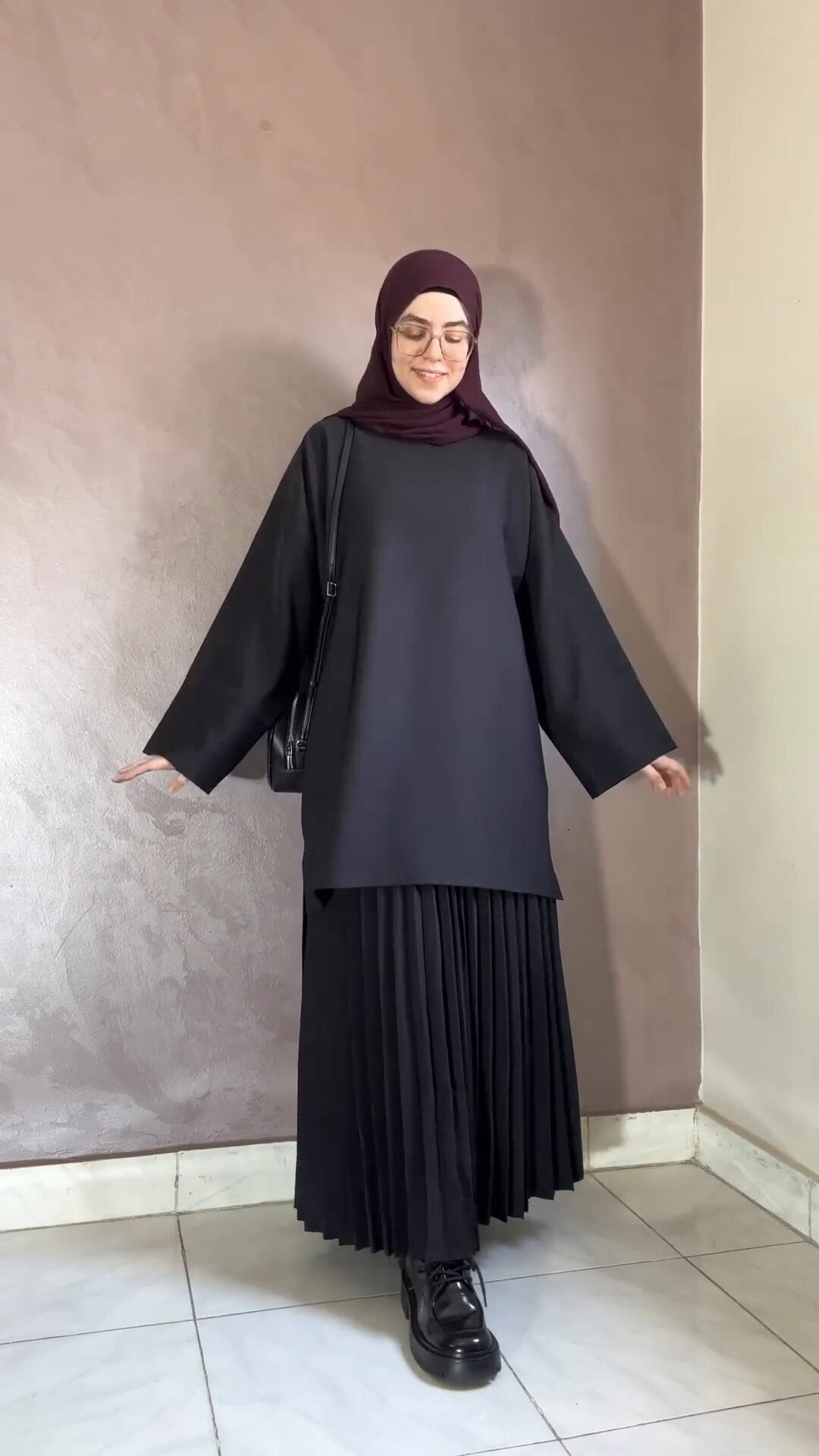 Round Neck Top & Pleated Skirt Set