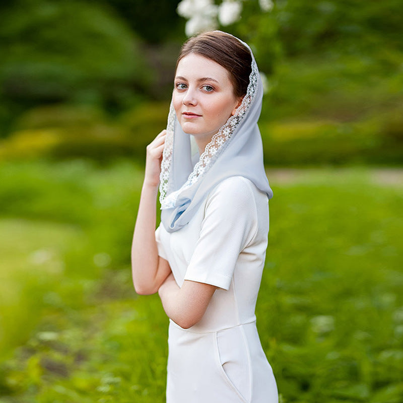 Solid Color Lace Trim Hijab