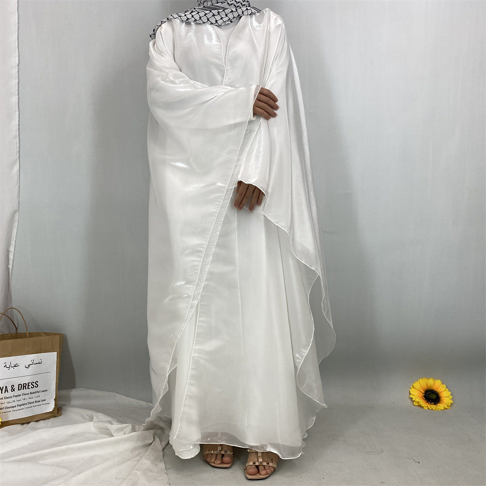 Shiny Satin Batwing Sleeve Shawl Abaya